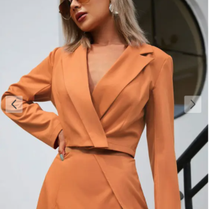 One Button Lapel Cropped Blazer – Orange